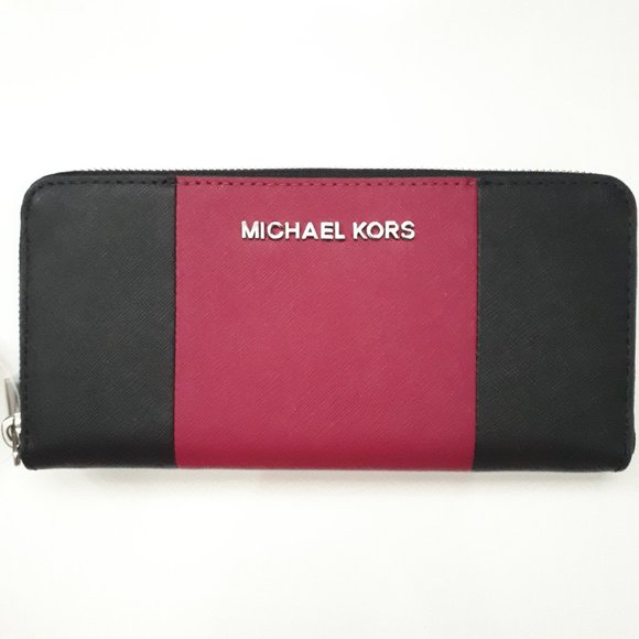 Michael Kors JS Black & Pink Continental Wallet NWT - Picture 2 of 8